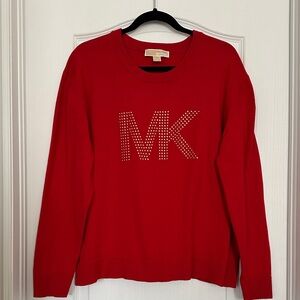 Michael Kors Red Crewneck Sweater with Studded MK Logo